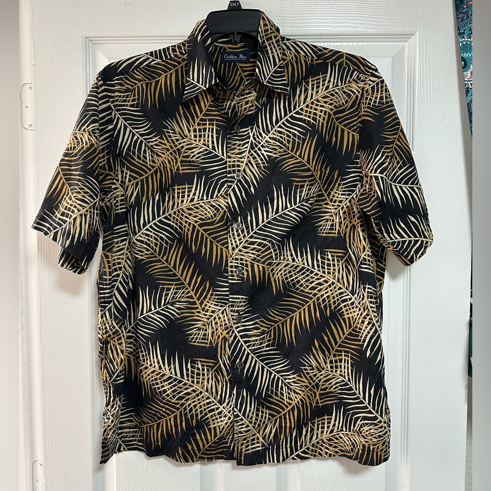 Caribbean Blues by Roundtree & York black palm floral s/s shirt Cruise Vaca